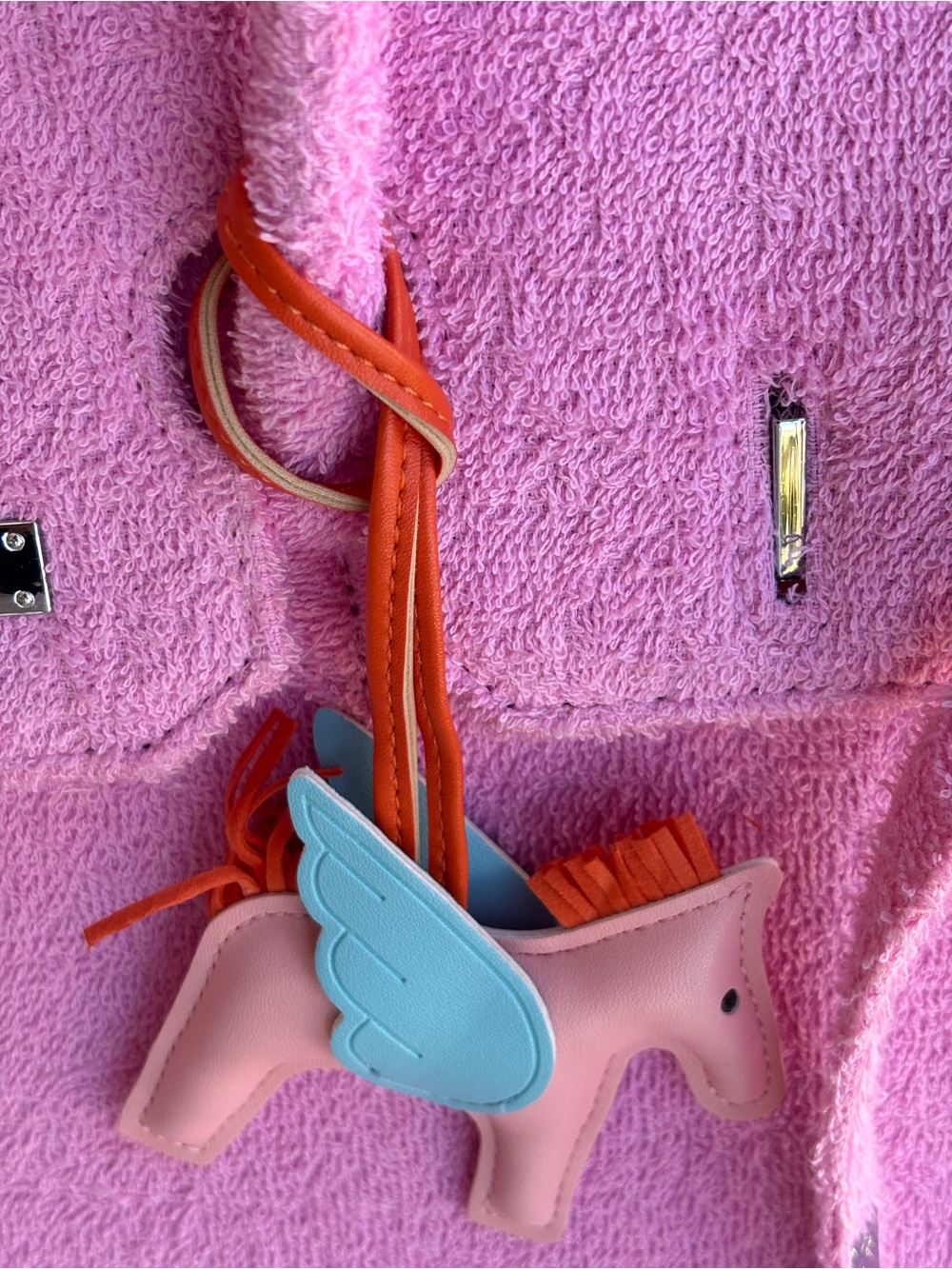 Pink Textured Top-Handle Tote Bag with Unicorn Charm. New - Picture 4 of 15